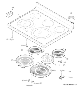Cooktop Diagram and Parts List for JB650DF4CC  General Electric Range