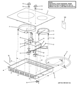 Control Panel & Cooktop Diagram and Parts List for JP256BM2BB  General Electric Cooktop