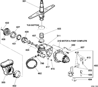 MOTOR & PUMP Diagram and Parts List for 405613  General Electric Dishwasher