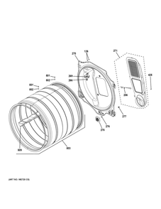 Drum Diagram and Parts List for GFD65ESPV0DS  General Electric Dryer