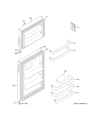 Doors Diagram and Parts List for HPS18BTHMRWW  General Electric Refrigerator