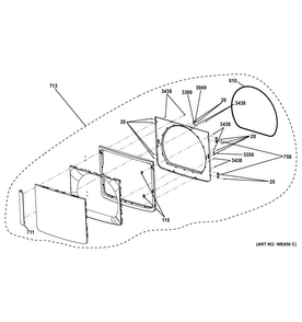 Door Assembly Diagram and Parts List for GTDS820GD1WS  General Electric Dryer