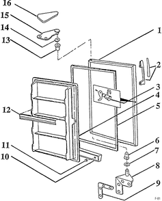 DOOR & COMPONENT GROUP Diagram and Parts List for DCGW131  General Electric Freezer