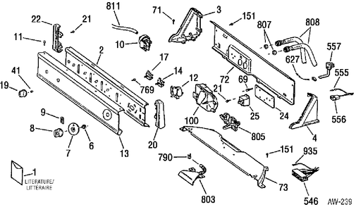 CONTROL PANEL Diagram and Parts List for 51451Y1WW  General Electric Washer