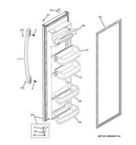 Fresh Food Door Diagram and Parts List for GSE22ETHDBB  General Electric Refrigerator