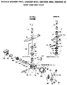 Motor-pump Mechanism Diagram and Parts List for GSD725S-48BA  General Electric Dishwasher