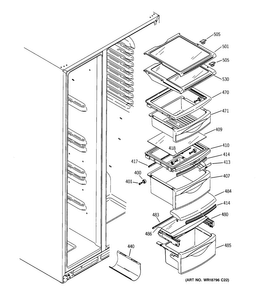 Fresh Food Shelves Diagram and Parts List for PSS26LGRCCC  General Electric Refrigerator