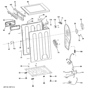 Cabinet And Top Panel Diagram and Parts List for GFD14ESSN1WW  General Electric Dryer
