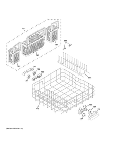 Lower Rack Assembly Diagram and Parts List for GDF620HGJ2BB  General Electric Dishwasher