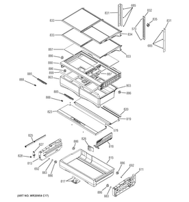 Fresh Food Shelves Diagram and Parts List for GFE27GSDCSS  General Electric Refrigerator