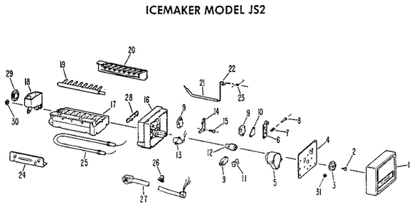 Icemaker Model Js2 Diagram and Parts List for T14AK-B  General Electric Refrigerator