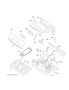 Control Panel & Cooktop Diagram and Parts List for JGB750EEF1ES  General Electric Range