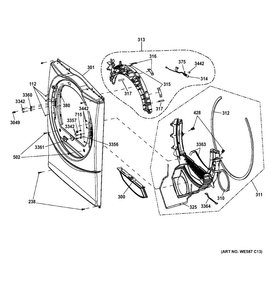 Front Panel Diagram and Parts List for GFDN160GJ0WW  General Electric Dryer