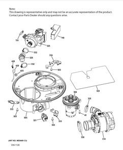 Sump And Motor Mechanism Diagram and Parts List for GDWF860V02SS  General Electric Washer