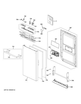 Escutcheon & Door Assembly Diagram and Parts List for ZDT165SSL0SS  General Electric Dishwasher