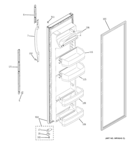 Fresh Food Door Diagram and Parts List for GSS25IFPAWW  General Electric Refrigerator