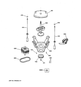 SUSPENSION, PUMP & DRIVE COMPONENTS Diagram and Parts List for MNSR1090H7WW  General Electric Washer