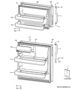 DOORS Diagram and Parts List for HTH17CBDDRBB  General Electric Refrigerator