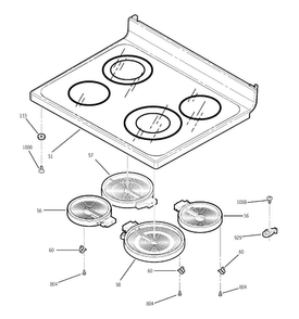 Cooktop Diagram and Parts List for JBP78DD1CC  General Electric Range