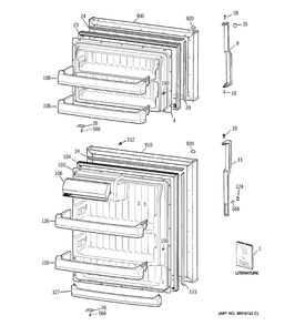 DOORS Diagram and Parts List for MTS18BBSARWW  General Electric Refrigerator