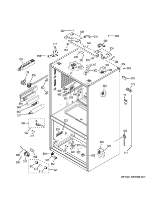 Case Parts Diagram and Parts List for PFD28KELBDS  General Electric Refrigerator