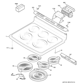 Cooktop Diagram and Parts List for CS975SD3SS  General Electric Range
