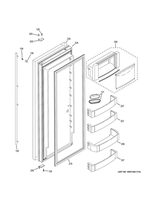 Fresh Food Door Diagram and Parts List for ZISS420DKCSS  General Electric Refrigerator