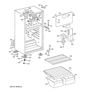CABINET Diagram and Parts List for CTS16ABRFRWW  General Electric Refrigerator