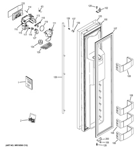 FREEZER DOOR Diagram and Parts List for ZISS360DXDSS  General Electric Refrigerator