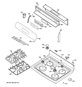 Control Panel & Cooktop Diagram and Parts List for JGB640SEF5SS  General Electric Range