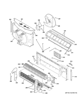 Motor & Chassis Parts Diagram and Parts List for AZ45E07EACW3  General Electric Air Conditioner