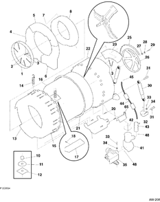 TUB & MOTOR Diagram and Parts List for WCXH208V0WW  General Electric Washer