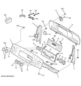 Control Panel Diagram and Parts List for PB955SF1SS  General Electric Range