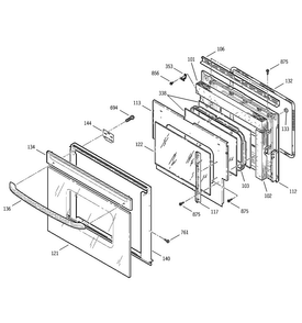 Door Diagram and Parts List for JKP15AA2AA  General Electric Wall Oven