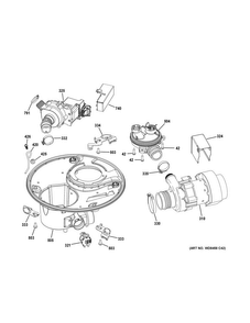 Sump & Motor Mechanism Diagram and Parts List for GDT580SMF4ES  General Electric Dishwasher