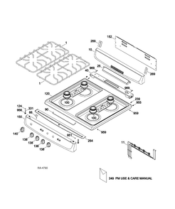 BACKGUARD & COOKTOP Diagram and Parts List for MGAS724EL2WW  General Electric Range