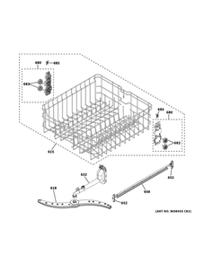 Upper Rack Assembly Diagram and Parts List for GDF565SSN2SS  General Electric Dishwasher