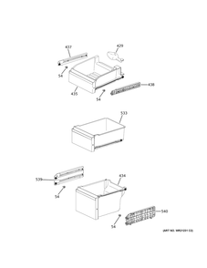 Freezer Shelves Diagram and Parts List for PAE28BYTBFS  General Electric Refrigerator