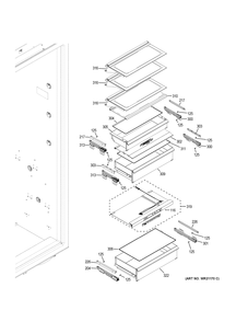 SHELVES & DRAWERS Diagram and Parts List for ZIR240NPKAII  General Electric Refrigerator