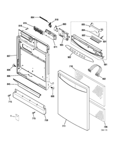 DOOR & ESCUTCHEON PARTS Diagram and Parts List for PDW7311G00WW  General Electric Dishwasher