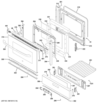 Door & Drawer Parts Diagram and Parts List for RGBS200DM1WW  General Electric Range