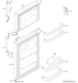 Doors Diagram and Parts List for GTE15CTHBRCC  General Electric Refrigerator