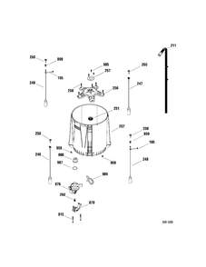TUB & PUMP Diagram and Parts List for GJXR1065F00WW  General Electric Washer