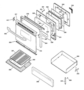Door & Drawer Parts Diagram and Parts List for JGBP32WEF1WW  General Electric Range