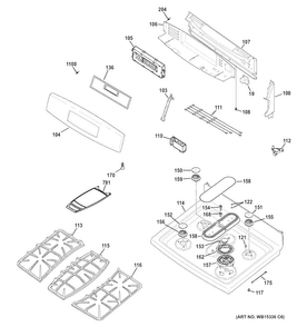 Control Panel & Cooktop Diagram and Parts List for PGB920DEF1WW  General Electric Range