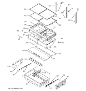 Fresh Food Shelves Diagram and Parts List for GFE28GMKBES  General Electric Refrigerator