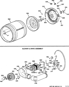 DRUM & HEATER/BLOWER AND DRIVE Diagram and Parts List for DRY3000SBLWH  General Electric Dryer