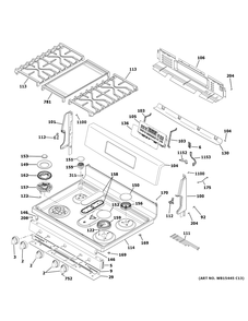 Control Panel And Cooktop Diagram and Parts List for PGB965BP3TS  General Electric Range