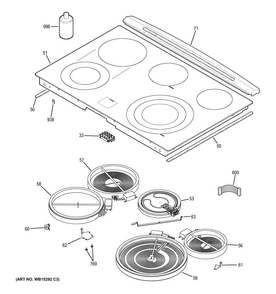 Cooktop Diagram and Parts List for PS950EF1ES  General Electric Range