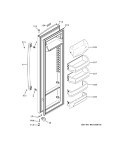 Fresh Food Door Diagram and Parts List for XSS25GGHPCBB  General Electric Refrigerator